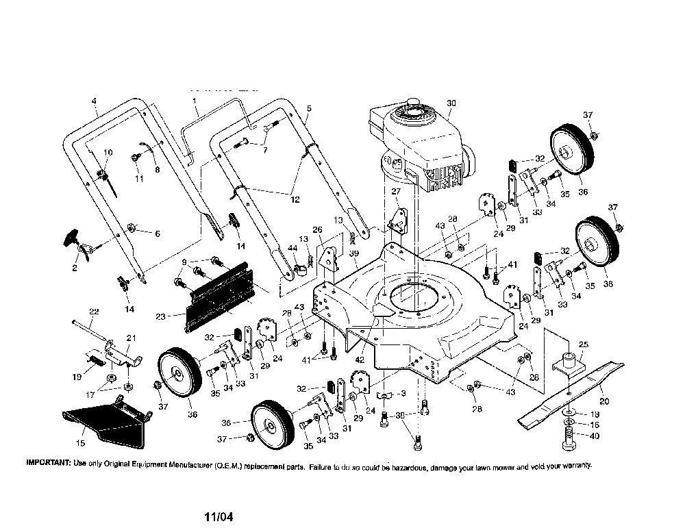 Engine/wheels/housing/handle Diagram and Parts List for 386090  Weed Eater Lawn Mower